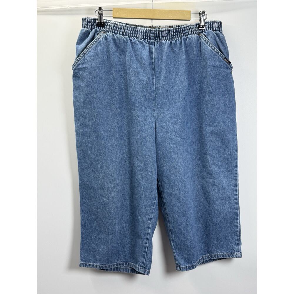 Chic Womens 20W Average Denim Gaucho Crop Pants Elastic Waist Wide Leg Cotton